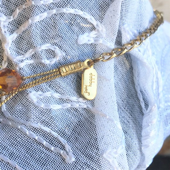 Dabby Reid Necklace Swarovski Crystal Tigers Eye Seed Gold Plated Chain Signed - Picture 7 of 9